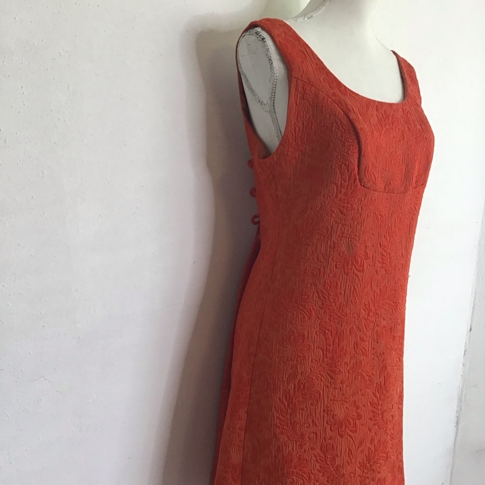 Anthropologie Women Classic Style Orange Sleeveless Sheath Picnic Mini Dress 6 - Picture 3 of 11